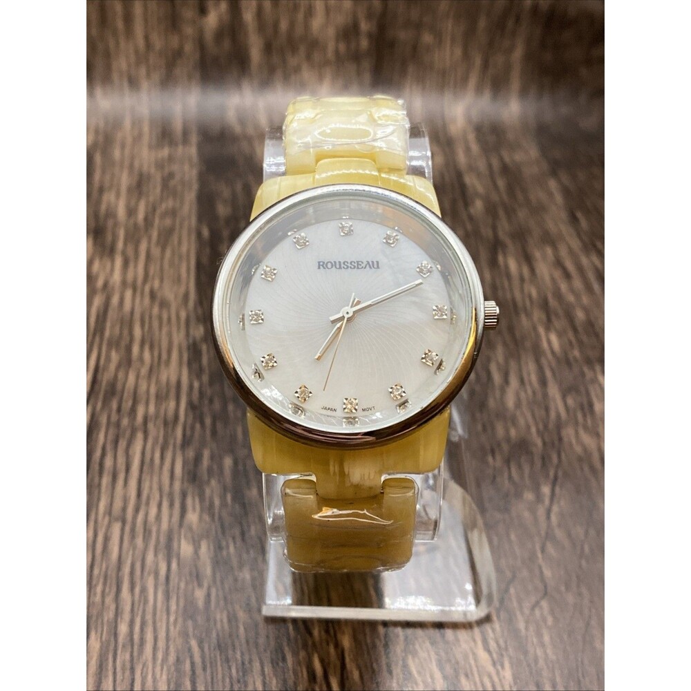 NEW Rousseau Women's Adele Silver Case Bone Marble Acrylic Band Watch - Picture 2 of 6